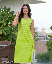 Printed Kurti Combo | Sleeveless Rayon | Black & Green | Ethnic Wear for Women