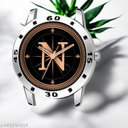 Sky Mart  Analog Round Black Dial ALPHABET N Design Stylish Beige Leather Strap Classic Design Fancy Wrist Watch for Men and Boys, Pack of 1 - ALPHA-N-AVO-SIL-TAN-CRL