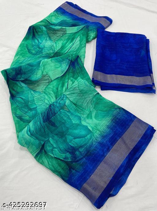 Dori Sarees Sky Blue Chiffon Saree sari For Woman With Blouse Piece