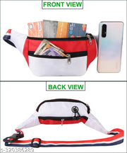 ZnW 3 Zipper Hiking Traveler Sports Waist Pouch Cycling Walking Running Chest Bag Waist bag( Red/White)