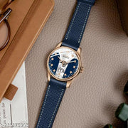 3D Glass Date Display Dial Leather Belt Analog Watch - for Men