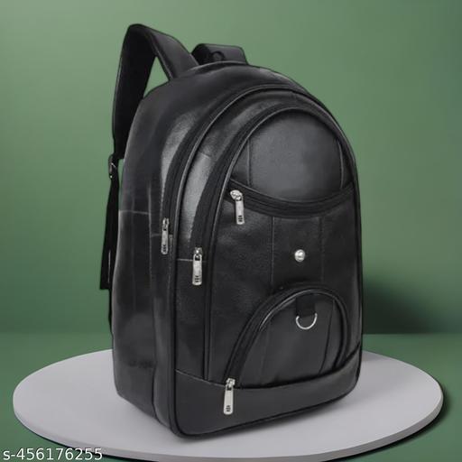 Zerus Unisex School Bag Black PU Leather Backpack For Men Waterproof Travel Bagpack For Women 15.6 Inchs Laptop Sleeve Bag For Office school College Boys & Girls