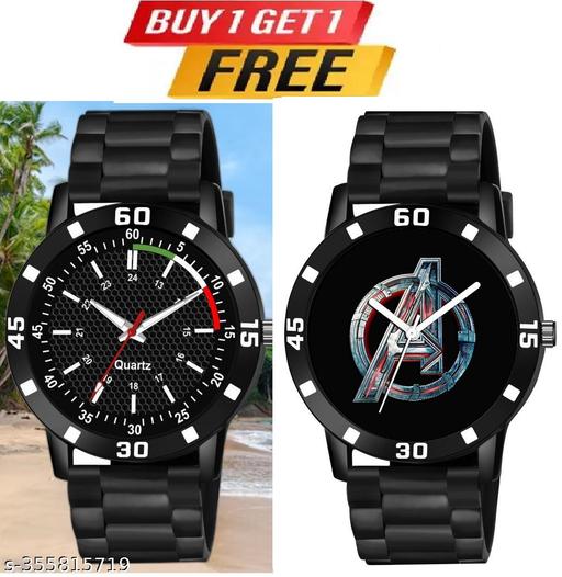 Watch Combo BUY 1 GET1FREE Black Designer Professional PU Analog Watch pack of 2