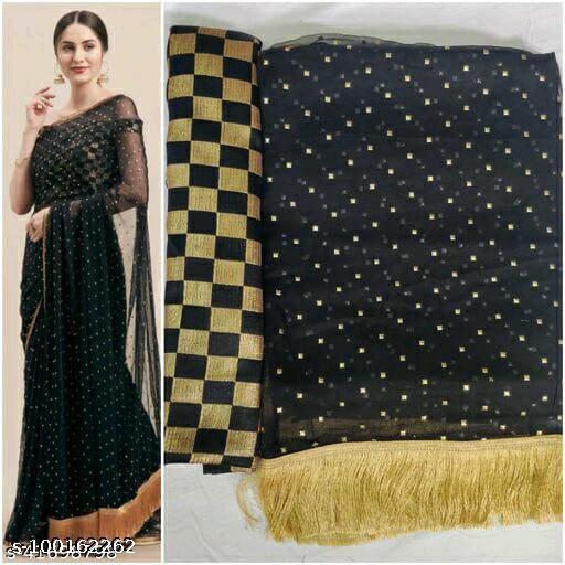 Bhagalpuri Chiffon Black Tassels and Latkans Saree with Blouse