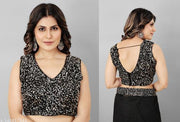 Bollywood Style Daily Wear Saree with Trendy Black Sequince Border & Fancy Blouse Piece