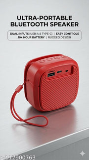 Portable Bluetooth Speaker, 12W Stereo Sound, IPX7 Waterproof, 15H Playtime, USB-C Fast Charging