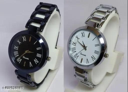 New Ethnic Solid Black Rosegold Metal Belt Analog Watches Combo for Women