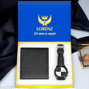Lorenz Gift Combo Set of Black Analog Watch & Hi-Quality PU Wallet for Men | MK-4010WL-01