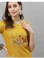Women's Embroidery Kurti Mustard  Colour