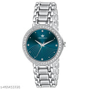 CRESTELLO Silver Plated Bracelet Analog Wrist Watch for Women (Blue Dial)