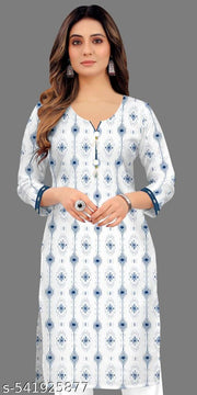 White Cotton Straight Kurta Kurti - Comfortable Ethnic Wear for Women, Knee Length short kurti kurta for girl