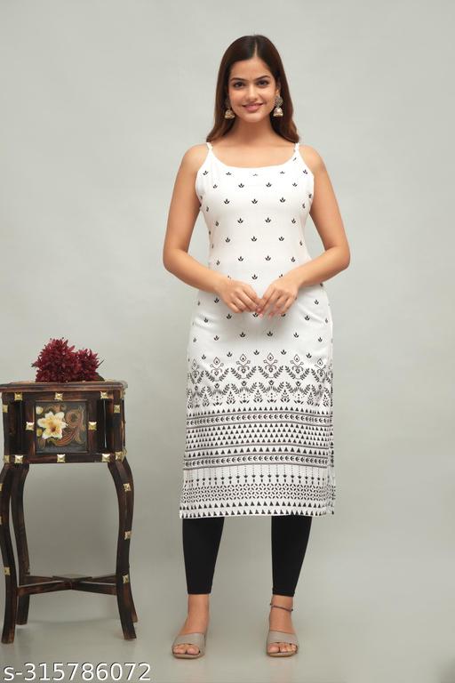 Women's Rayon Printed Sleeveless Kurti/half Sleveless/kurti/Printed Straight Fit Sleeveless Kurti