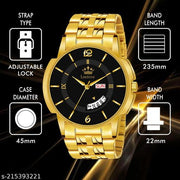 LIMESTONE Day & Date Functioning Original Gold Plated Adjustable Bracelet HMTS Quartz Analog Watch - For Men LS3065