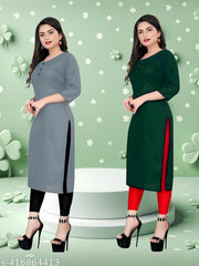 Combo Low Price Ethinic Casual Crepe Fabric Kurti For Women (Combo of 2)