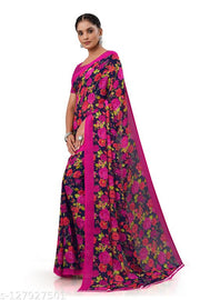 Kanooda Prints Fancy Women's Georgette Printed Sarees.