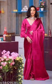 Solid/Plain Bollywood Satin, Silk Blend Saree