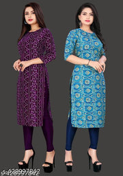 Polyster/Crepe fabric-Stylish Printed 2 Kurti On Lowest Price & Best Quality