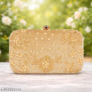 RABIYA Luxury Golden Embroidered Velvet Pearl Handcrafted Wedding Party Bridal Handbag Clutch Purse with Chain for Women and Girls(Shoulder Clutch) Women Clutch | Ladies Clutch| Girls Clutch| Top Ladies Clutch| Women Clutch
