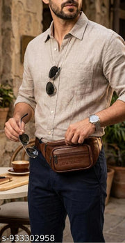 I A F Bags Waist Bag, I A F Bags Waist Pouch. IAF Bags Waist Bag for Men | Tan Leatherette Fanny Pack | Chest Bag with 4 Zips | Travel Pouch. 2.Pu Leather Waist Pouch for Men | Black Fanny Pack Ches
