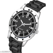 Medboo Silver Cash Black Pu Bump Belt Boy and Men Watch