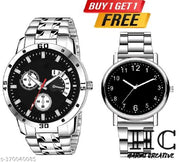 BUY 1 GET 1 FREE Analog Watch - For Men New Combo Stylish Casual Black Dial Silver Stainless Steel  For Boys Men PACK OF 2