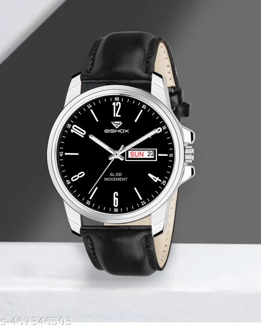 Day n Date Series Men's Black Black Leather Analog Watches Classic, Attractive, Professional, top-trendy and stylish Analog Watches for Men/boys for office, school use
