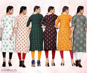 Women Printed Crepe Kurti (Combo Of 6)
