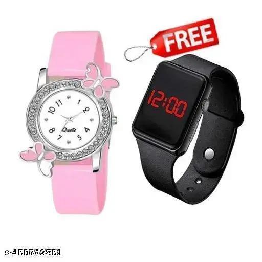 BF Analog Watch For Little Girl ,Free Square LED Watch