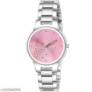 HRV Pink Star Dial Metal Silver Belt Girls watch