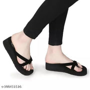 Feens Jet Black Synthetic Solid Slippers Flipflop for Women & Girls