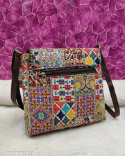 Trendy comfy women White PU sling bags/Cotton Fabric sling bags for women/Full handwork bag/Party wear and wedding bag for women