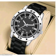 Medboo Silver Cash Black Pu Bump Belt Boy and Men Watch
