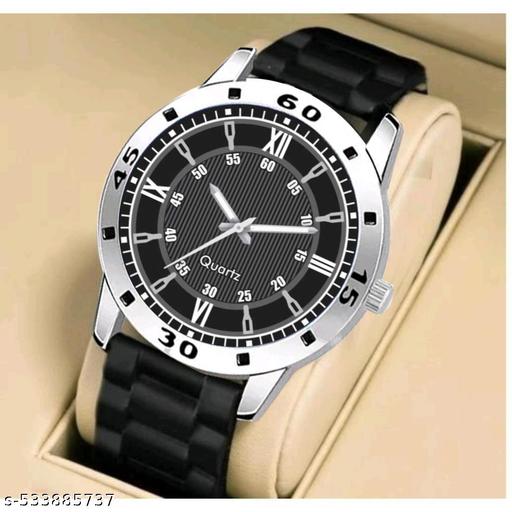 Medboo Silver Cash Black Pu Bump Belt Boy and Men Watch