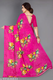 Women Floral Printed Georgette Saree with Unstitched Blouse Piece