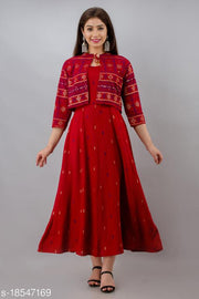 Women Rayon Gold Printed Jacket Kurta