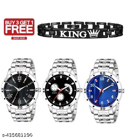 Men's stylish watches Combo-Pek of 3 Watch+King Breslet Free