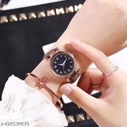Number Dial Leather Belt Analog Wrist Watch for Women and Girls