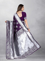 Fashionable Silver Zari Work Banarasi Silk Saree