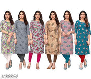 Polyster/Crepe fabric-Women Printed Kurta Combo of 6