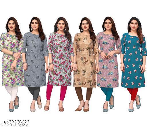 Polyster/Crepe fabric-Women Printed Kurta Combo of 6