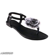 BLACK RABBIT SANDAL FLAT