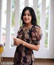 Our New Organza Stylish Kurti With Beautiful Brown Flower Print So I am Sure This Kurti Is Suitable Any Time And Any Season