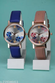 Fancy Flower Design Lather Belt Analog Watch For Womens & Girls