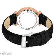 Analogue New Flower Print Dial Lathers Strap Girls and Womans Watches(Grey&black)