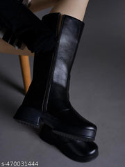 Shoetopia Smart Casual Black Boots For Women & Girls