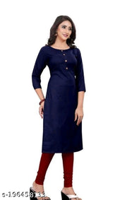 Cool&Classy Boat Neck Fornt Button Rayon Kurta(Navy Blue)