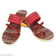 Hiyaga Women Red Fancy Sandal and Red Fancy Slipper Stylish Comfortable, Light Weight Pack of 2