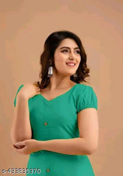 Women's&Girl's "Rayon"  Fashionble v-neck with puff sleeb  stylish kurti(aquablue)