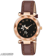 New Dial Leaf Leather Belt Girls Analog Watch