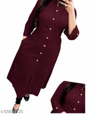 Trendy Attractive Traditional Women Purple Solid Daily Wear A-Line Kurtis With Mandarin Collar & Pocket (Latest Design for Festive Season 2026)